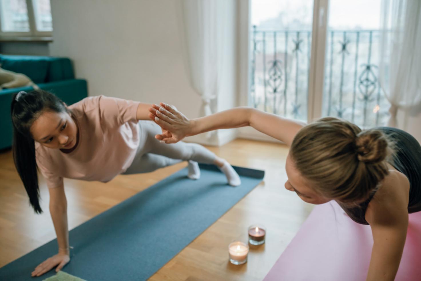 Diverse group of international students in yoga class